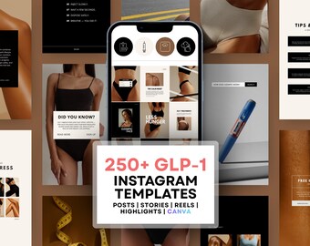 Med Spa Instagram-mallar GLP-1 Viktminskning | Sociala Medier-paket Canva | Klinikmarknadsföringsrullar | Innehållskit med estetiskt peptidinnehåll