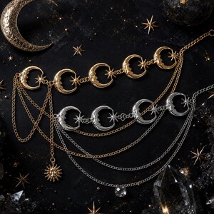 Vintage Gold Crescent Moon & Star Multi-Chain Waist Belt Gold Moon Belt - Etsy main image 2
