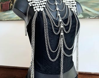 Joyería corporal de cuentas de plata – arnés de rock gótico, cadenas superpuestas