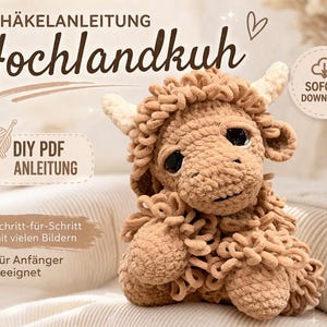 Häkelanleitung Hochlandkuh Amigurumi PDF – Highland Cow Crochet Pattern, Kuh häkeln, DIY Plüschtier, Anleitung Deutsch