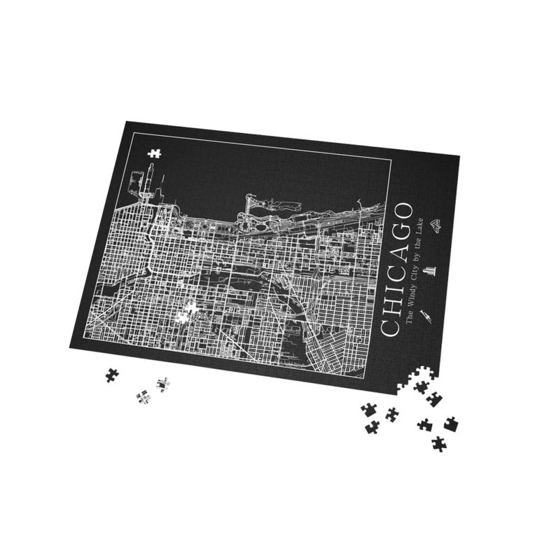 Chicago Map Puzzle Vintage Black And White Design 1000 piece chicago-map-puzzle-vintage-black-and-white-design-1000-piece