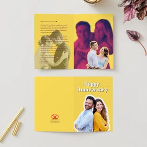 Biglietto d'auguri personalizzato per anniversario con foto / Biglietto d'auguri pieghevole personalizzato / Regalo di anniversario unico con messaggio personalizzato
