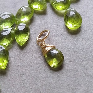 L Genuine Gemstone Peridot Gemstone Silver Solid 14k Gold Charm Wire Wrapped Jewelry Handmade Peridot August Birthstone Jewelry image 2