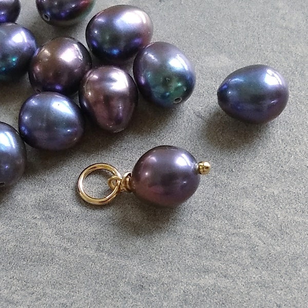 M- Black Purple Blue Peacock Pearl Pendant for Chain - Genuine Cultured Pearl Jewelry - Silver, Gold, Rose Gold Wire Wrap Pendant