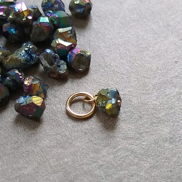xS - Rainbow Mystic Titanium Druzy Pyrite Charm - Mystical Jewelry - Raw Titanium Necklace Charm - Sterling Silver Bracelet Charm