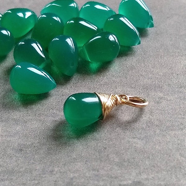 Translucent Glowing Dark Green Onyx Necklace Charm - Wire Wrapped Stone Pendant for Necklace Making - Mix and Match Interchangeable Jewelry