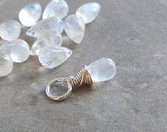 S - Small Moonstone Charms - Sterling Silver Charms - Real Crystals and Stones - Rainbow Moonstone Jewelry - Natural Gemstone Jewelry