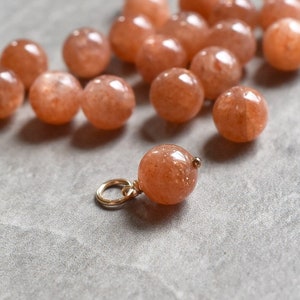 Glittery Schiller Orange Sunstone Gemstone Charm for Necklace Bracelet - Wire Wrapped Jewelry - Mix and Match Customized Jewelry Gift Idea