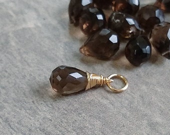 Colgante de cuarzo ahumado natural para cadenas de collar - Joyería de piedras preciosas engarzada en alambre - Plata de ley, oro de 14k - JustDangles Charms