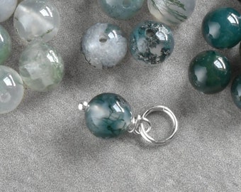 S - Green Moss Agate Charm for Necklace Bracelet and Earrings - Wire Wrapped Stone Pendant - Small Gift Idea - Holiday Stocking Stuffer