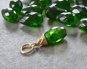 Dark Green Chrome Diopside Pendant - Silver or 14K Gold Small Pendant - Wire Wrapped Jewelry Handmade - Healing Crystal Stone - JustDangles