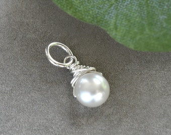 M White Pearl Freshwater Pearl Charm - June Birthstone Pendant - Genuine Pearl Birthstone Jewelry - Sterling Silver Charms