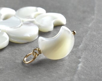 Mother of Pearl Jewelry White Shell Moon Pendant - Sterling Silver Charm for Huggie Hoop Earrings - Hand Carved Shell Pendant - JustDangles