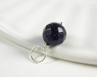 CLEARANCE - Cobalt Blue Goldstone Pendant - Dark Blue Glass Jewelry - Sterling Silver Charms - 14k Gold Charms - Wire Wrapped