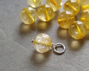 CLEARANCE - Orange Yellow Citrine Charm for Chain - Wire Wrapped Stone Pendant for Mix and Match - Honey Quartz Crystal Ball - JustDangles