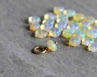 XS - Tiny Solo - Yellow Ethiopian Opal Jewelry - MultiColor Opal October Birthstone - Natural Stone Charms in Silver, Gold, and Rose Gold