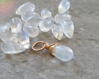 M - White Moonstone Charms for Bracelets - Real Crystals and Stones - Rainbow Moonstone Jewelry - Natural Gemstone Jewelry