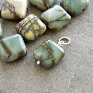 CLEARANCE - Natural Grey-Green Cherry Creek Jasper Pendant - Multicolor Picasso Jewelry - Wire Wrapped Silver, 14k Gold, Rose Gold Filled