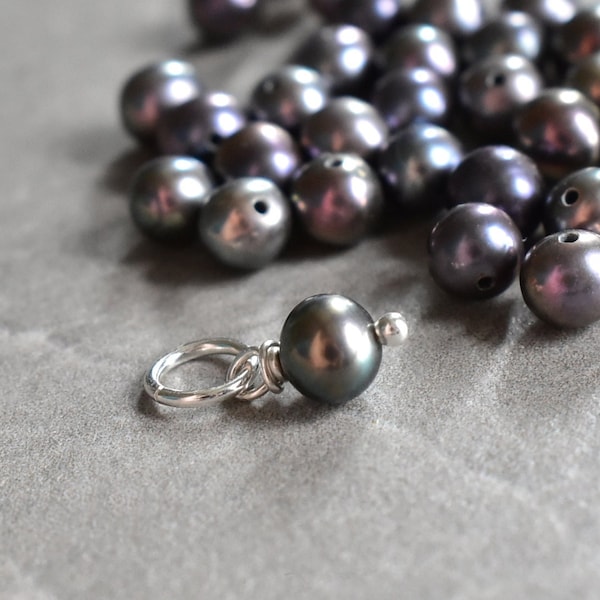 S - Cultured Dark Bronze Dusky Purple Pearl Charm for Anklet Bracelet - Simple Wire Wrapped Jewelry - Silver, Gold, Rose Gold