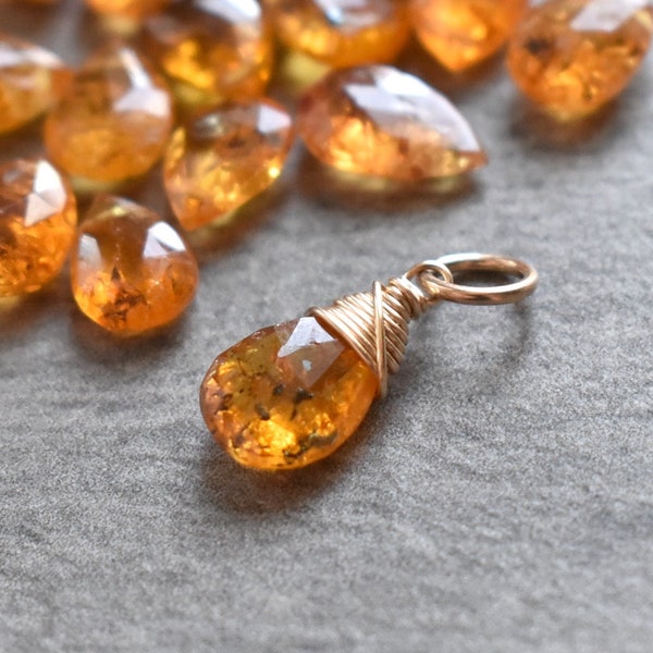 L - Bright Mandarin Orange Garnet - Rich Garnet Necklace Charm - Charm for Bracelets for Women - Silver Charm - 14k Gold Charms