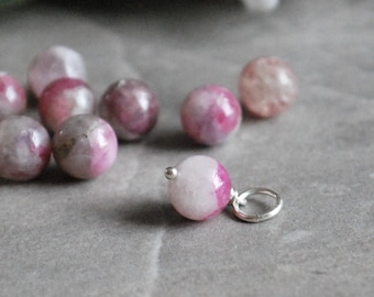 Dusky Pink Tourmaline and Quartz Charm - October Birthstone Pendant for Necklaces and Bracelets - Semiprecious Gemstone Dangle