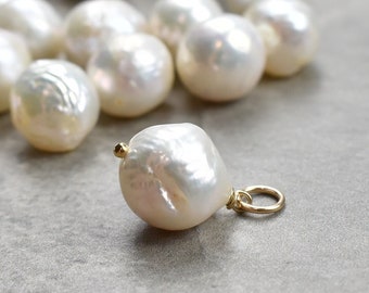 XL2 - Colgante de perla Edison barroca blanca natural para collar - Joyería de perlas cultivadas de agua dulce auténticas - Romántica, única y atemporal
