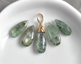 M - Rustic Mint Green Moss Kyanite Charm for Huggie Hoop Earring Drops - Semiprecious Gemstone Jewelry - Natural Crystal Stone Rare Unusual