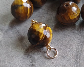 LIQUIDACIÓN - L - Colgante Ojo de Tigre para Cadena - Joyería de Piedras Preciosas Naturales - Joyería Hecha a Mano con Alambre - Colgante de Plata de Ley y Oro de 14k