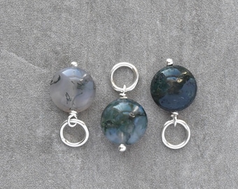 Green Moss Agate Charm for Huggie Hoop Earring - Wire Wrapped Stone Pendant - Small Gift Idea - Holiday Stocking Stuffer