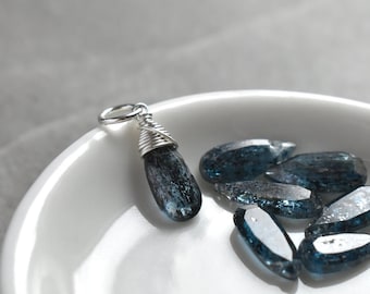 S - Rustic Dark Teal Moss Kyanite Charm for Huggie Hoop Earring Drops - Semiprecious Gemstone Jewelry - Natural Crystal Stone Rare Unusual