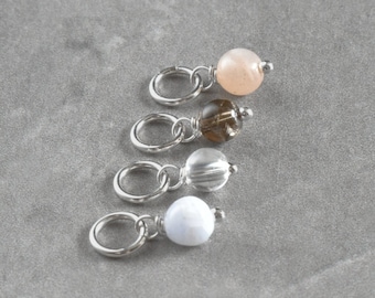 Tiny Solo - Peach Moonstone, Crystal Clear Quartz Ball, Blue Lace Agate, Smoky Quartz - Stone Charm Jewelry Solid 14k Gold Sterling Silver