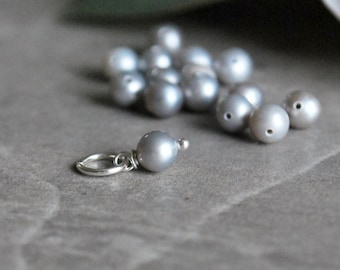 CLEARANCE - S - Matte Light Grey Pearl Charm - Sterling Silver 14k Gold Fill - Small Gift Bride Wedding Jewelry - Bridesmaid Gifts