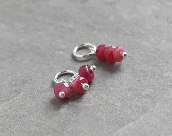 Tiny Trio - SMd Natural Ruby Gemstone Dangles - Born in July Birthstone Charms - 14k Gold Charms - Sterling Silver Charms - Zodiac Jewelry