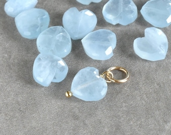 Natural Gemstone Light Icy Blue Aquamarine Jewelry - Wire Wrapped Heart Pendant for Necklace Chains - Huggie Earring Dangle Charm Drop Beryl