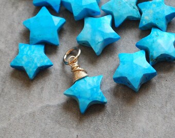 CLEARANCE - Dyed Blue Turquoise Howlite Star Pendant - Celestial Shooting Star Charm - Outer Space  Zodiac Astrology and Astronomy