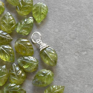 MLQ - Natural Green Peridot Leaf Charm - August Birthstone Necklaces - Wire Wrapped Pendant for New Mom or Grandmother - Crystal and Stone