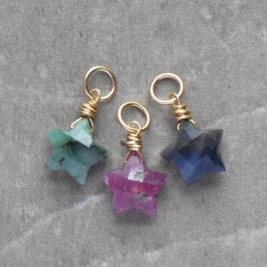 Opaque Ruby, Blue Sapphire, or Dark Green Emerald Star Charm - Earring Bracelet Necklace - Outer Space Celestial Zodiac Astrology Astronomy