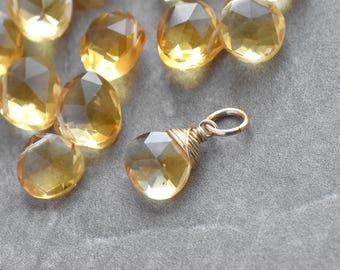 M - Joyería de citrino genuino - Dijes de oro de 14 k - Colgante de citrino natural - Joyería de piedras preciosas envueltas en alambre - Joyería intercambiable