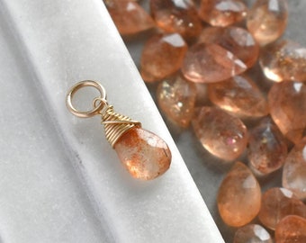 SMD - Glittery Orange Sunstone Gemstone Charm for Memento Necklace - Huggie Hoop Earring Charm Drop - Wire Wrap Jewelry to Mix and Match
