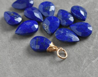 M - Dark Blue Lapis Lazuli Pendant - Grey Pyrite - Wire Wrap Natural Gemstone Charm Drop - Huggie Hoop Earring Custom Add On - JustDangles
