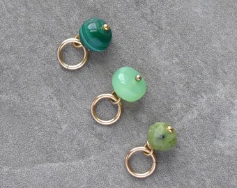 6-7mm Solo - Malachite, Green Chalcedony, Canadian Jade - Charm Drop for Huggie Hoop Earring, Purse Keyring, Necklace Chain, + MORE