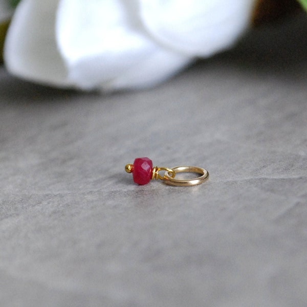 Tiny Solo SMd Precious Ruby Charm - 14k Gold Jewelry - Genuine Ruby Birthstone - July Birthstone Charm 40th Anniversary - JustDangles