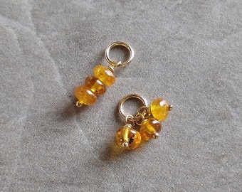 Tiny Trio - Spessartine Mandarin Orange Garnet Charm - Vivid Yellow Orange Spessartine Garnet Jewelry - Wire Wrapped Birthstone for Mom