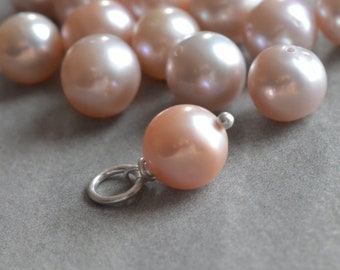 L1 - Light Peach Pink Freshwater Pearl Pendant - Sterling Silver Charm Jewelry - Genuine Cultured Pearl - Wire Wrapped Birthstone Jewelry
