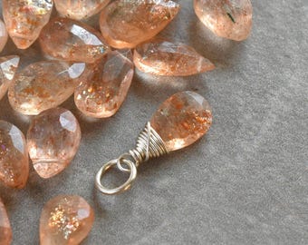 MMD - Abalorio de piedra solar naranja mediana para collar o pulsera - Joyería con alambre para combinar - Idea de regalo de joyería personalizada