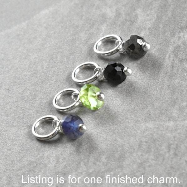 Tiny Solo - Green Peridot Blue Iolite Fools Gold Pyrite Black Tourmaline Charm for Bracelet - Small Petite Wire Wrapped JustDangles