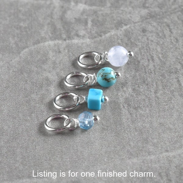 Tiny Solo Blue Lace Agate Topaz Stone Real Turquoise Charm for Bracelet Necklace Earring - Wire Wrap Sterling Silver Solid 14k Gold