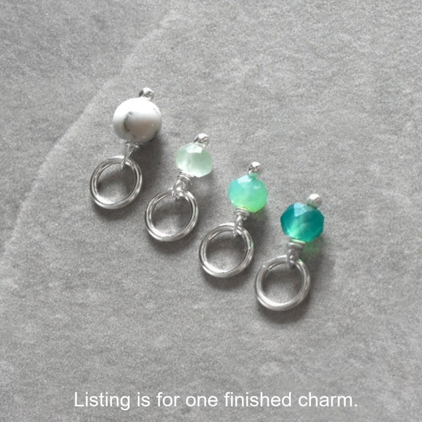 Tiny Solo - Sterling Silver 14k Gold Wire Wrapped Stone Charm - Chrysoprase - Green Onyx - Prehnite - White Howlite - JustDangles