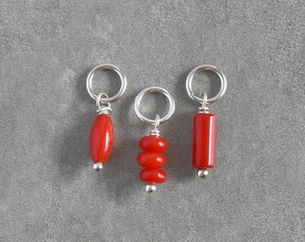 Tiny Charms - Cultivated Farmed Red Coral Jewelry - Huggie Hoop Dangle Earring Drops - Silver 14k Gold Wire Wrap - Ethical Aquaculture