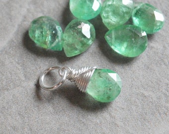 L - Genuine Zambian Emerald Birthstone Charm for Family Necklace, New Mom, Grandmother - Born in May Birthstone Pendant